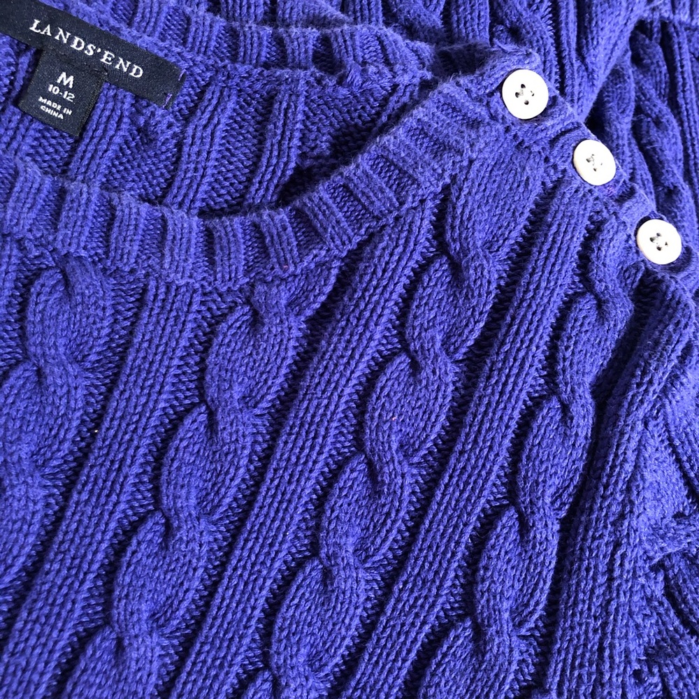 Lands End Cable Royal Blue/Violet Sweater - Picture 1 of 3